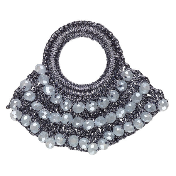 Focal, glass / nylon / steel, dark grey, 60x48mm open round with bib. Sold per pkg of 2. image number 0