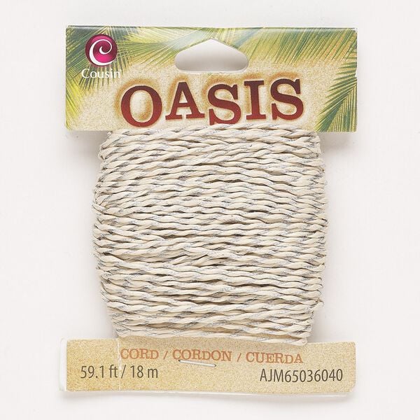 Cord, cotton, tan and silver, 1mm twisted round. Sold per 18-meter pkg. image number 0