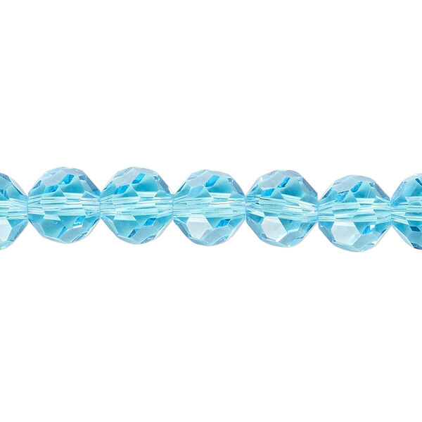 Bead 1pk 32 facets transparent turquoise blue, Celestial Crystal® 8mm round 15.5-16 inch image number 0
