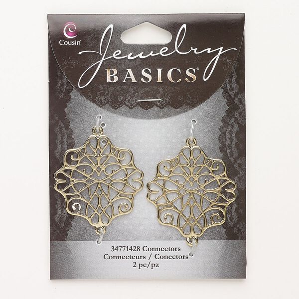 Link, brass, pkg/2, gold finish, 32x30mm fancy oval with cutout design. image number 0