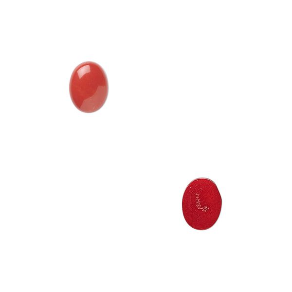 Cabochon, bamboo coral (dyed), red, 8x6mm calibrated oval, Mohs hardness 3-1/2 to 4. Sold per pkg of 2. image number 0