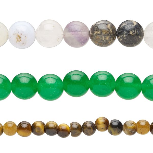 Multi-gemstone / glass 1pkg3, round bead 15 inch mix 4-9mm image number 0