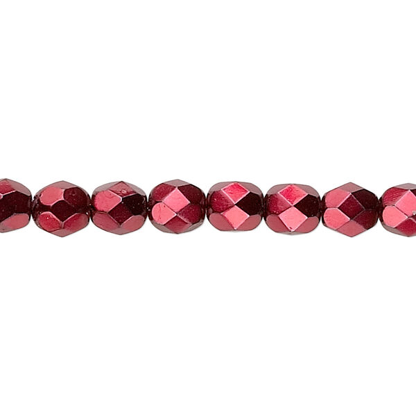 Bead, Czech fire-polished glass, opaque red carmen, 6mm faceted round. Sold per 15-1/2" to 16" strand. image number 0
