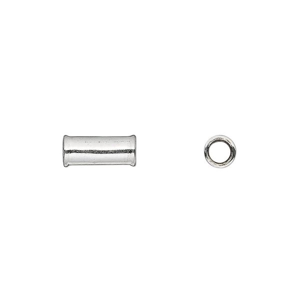 Bead, sterling silver, 10x4mm round tube with end rims. Sold per pkg of 4. image number 0