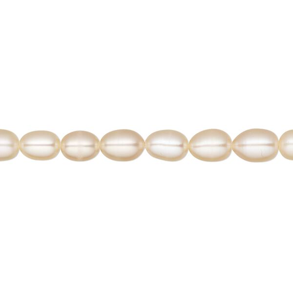 Pearl, cultured freshwater, peach, 4-5mm rice, B grade, Mohs hardness 2-1/2 to 4. Sold per 14-inch strand. image number 0