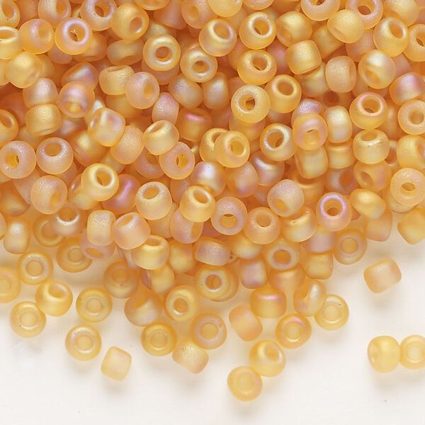 Seed bead, Dyna-Mites™, glass, transparent frosted rainbow amber yellow, #6 round. Sold per 1/2 kilogram pkg. image number 0