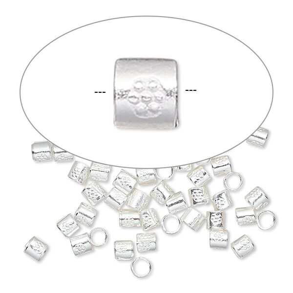 Bead, Hill Tribes, silver-plated copper, 3mm round tube with flower design. Sold per pkg of 50. image number 0