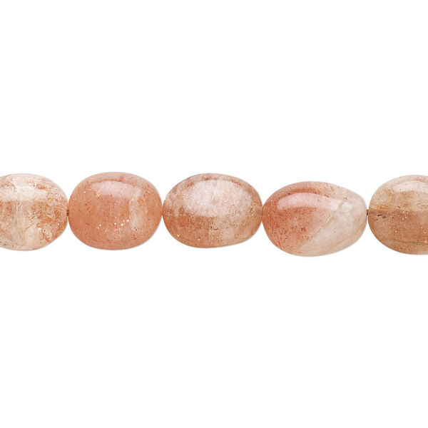 Sunstone 1pkg1, hand-cut puffed oval bead natural 8 inch 10x7mm-12x8mm image number 0