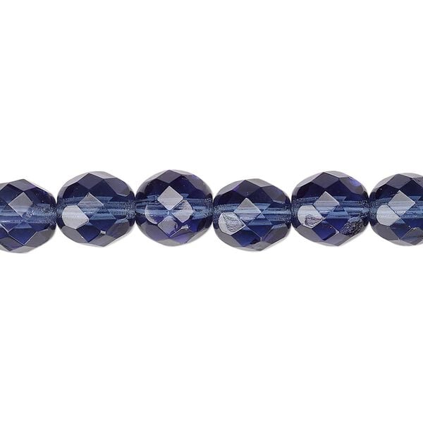 Bead, Czech fire-polished glass, Montana blue, 8mm faceted round. Sold per 15-1/2" to 16" strand, approximately 50 beads. image number 0