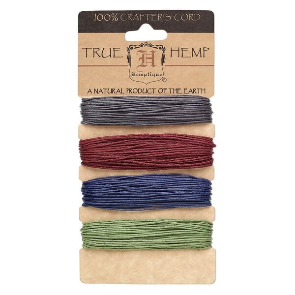 Cord, Hemptique®, polished hemp, assorted Earthy pastels, 1mm diameter, 20-pound test. Sold per (4) 30-foot sections. image number 0