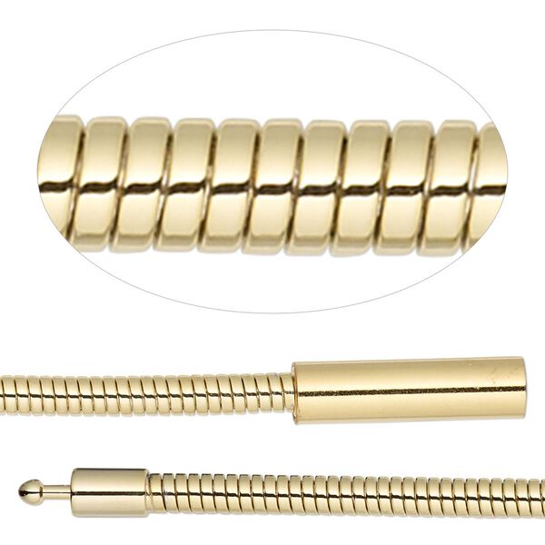 Chain, gold-plated brass, 3mm omega, 7-1/2 inches with pop-style clasp. Sold individually. image number 0