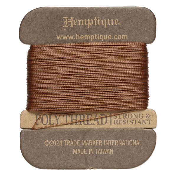 Thread, Hemptique®, polyester, pkg/32 yards, dark brown, 0.45mm 3-ply round. image number 0
