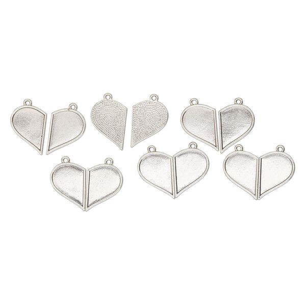 Charm, antique silver-finished "pewter" (zinc-based alloy), 27x19mm single-sided right-and left-facing half heart. Sold per pkg of 12. image number 0