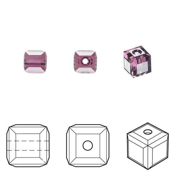 Bead 48pk amethyst, Crystal Passions® 6mm cube 5601 image number 0