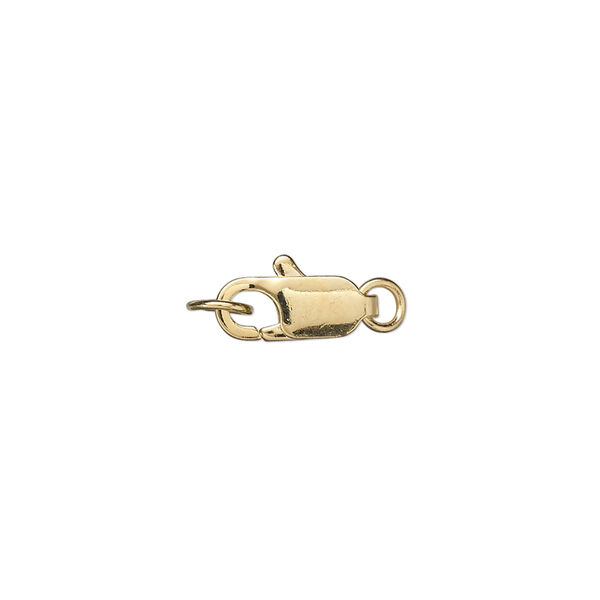 Clasp, lobster claw, gold-plated brass, 12x5mm with (2) jump rings. Sold per pkg of 10. image number 0