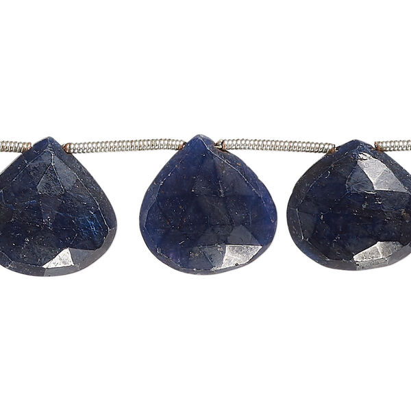 Blue sapphire 1pkg11, hand-cut top-drilled faceted puffed teardrop bead 14x12mm-17x16mm image number 0