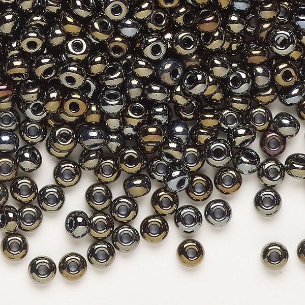 Seed bead, Preciosa Ornela, glass, opaque brown iris black, #6 rocaille. Sold per 50-gram pkg. image number 0