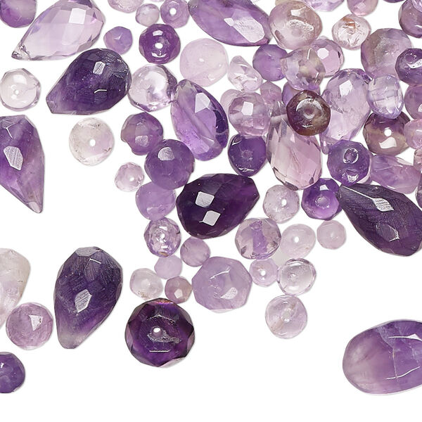 Bead mix, amethyst (natural), 4x3mm-12x9mm hand-cut top- and center-drilled faceted mixed shapes with 0.4-1.4mm hole, B- grade, Mohs hardness 7. Sold per 1-ounce pkg, approximately 250-300 beads. image number 0
