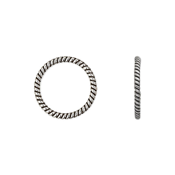 Jump ring, sterling silver, 16mm soldered twisted round, 13.5mm inside diameter, 15 gauge. Sold individually. image number 0
