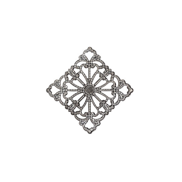 Link, gunmetal-plated brass, 21.5x21.5mm single-sided filigree diamond. Sold per pkg of 25. image number 0