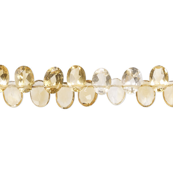 Citrine 1pkg1, hand-cut top-drilled faceted flat-sided puffed oval bead 14 inch 7x5mm image number 0