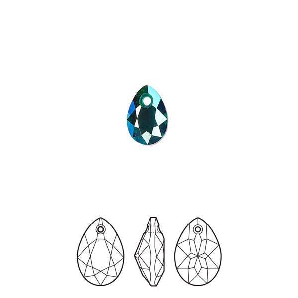 Drop 4pk emerald shimmer, Crystal Passions® 9x6mm pendant pear cut 6433 image number 0