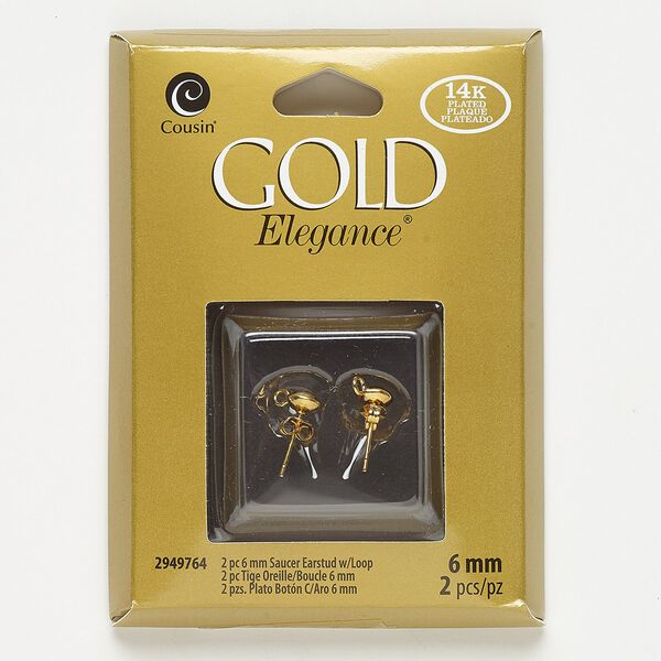 Earstud 1pkg2 gold-plated, 6mm round / open loop / earnuts, copper / lacquered 1 pair image number 0