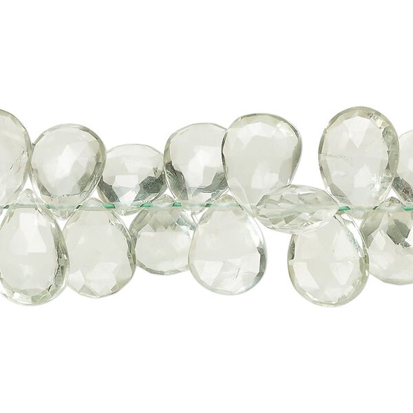 Green quartz 1pkg1, hand-cut top-drilled faceted puffed teardrop bead 7 inch 10x8mm-13x9mm image number 0