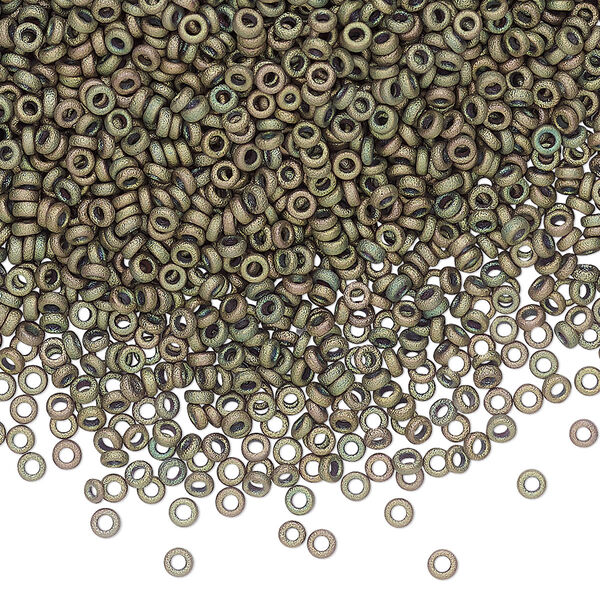 Seed bead, Miyuki, glass, pkg/50g, 2.2x1mm spacer rondelle, opaque iris khaki, (SPR2.2-2035). image number 0