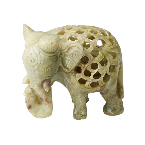 Soapstone 1pkg1, hand-carved elephant carving natural 4x3.25 inch image number 0