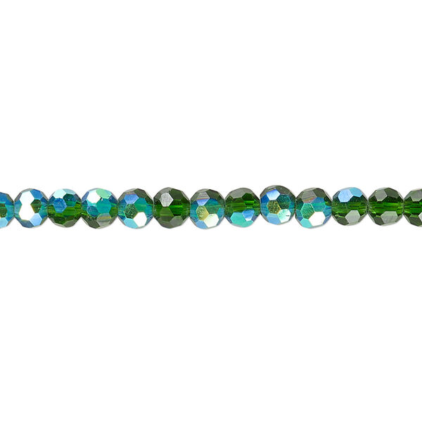 Bead 1pk 32 facets translucent emerald green AB, Celestial Crystal® 4mm round 15.5-16 inch image number 0