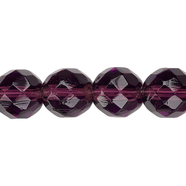 Bead, Czech fire-polished glass, pkg/15-1/2 to 16 inches, 12mm faceted round, transparent amethyst purple, (20060). image number 0