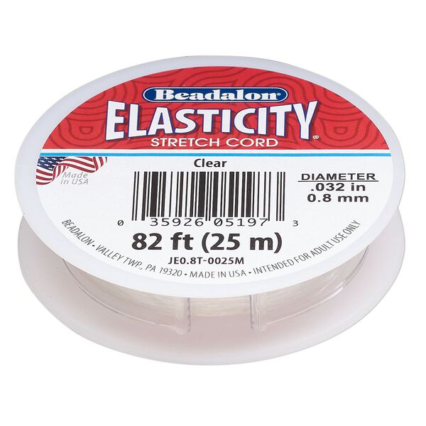 Cord, Beadalon® ELASTICITY®, elastic rubber, pkg/25m, 0.8mm diameter, clear. image number 0