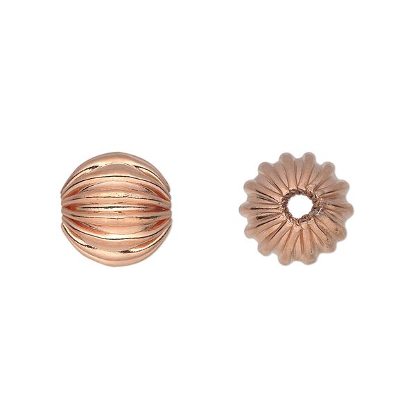 Bead, copper, 12mm corrugated round. Sold per pkg of 8. image number 0