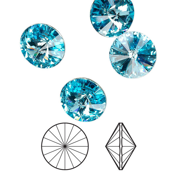 Chaton 144pk aquamarine foil back, Swarovski® 12mm rivoli 1122 image number 0