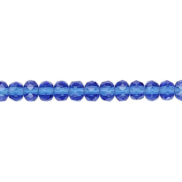 Bead, Czech fire-polished glass, light cobalt, 5x4mm faceted rondelle. Sold per 15-1/2" to 16" strand. image number 0