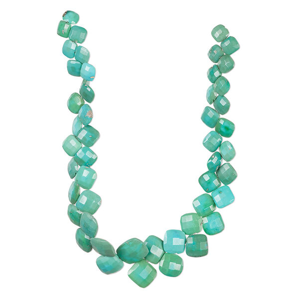 Turquoise 1pkg1, hand-cut top-drilled checkerboard faceted puffed diamond bead 8 inch graduated 7-12mm image number 0