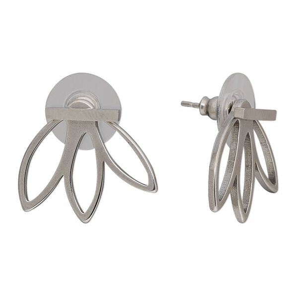 Earring 1pkg2, 20.5x18.5mm 3-marquise jacket earstud / 11x2mm bar / comfort clutch earnuts, stainless steel 1 pair image number 0