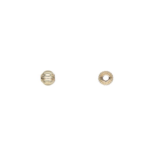 Bead, 14Kt gold-filled, 4mm corrugated round. Sold per pkg of 50. image number 0