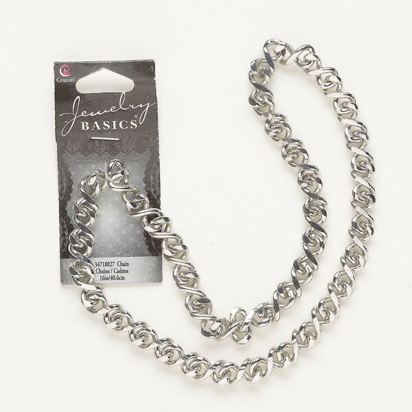 Chain, silver-finished steel, 8mm figure-8. Sold per pkg of 15 inches. image number 0