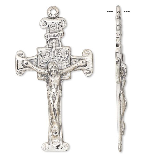 Focal, antiqued sterling silver, 38x22mm crucifix. Sold individually. image number 0