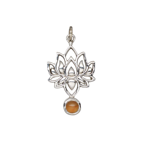 Drop, antiqued sterling silver and carnelian (dyed/heated), 22.5 x 14.5mm single-sided lotus. Sold individually. image number 0