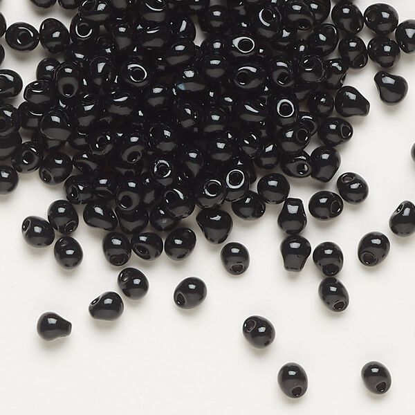 Seed bead, Miyuki, glass, pkg/10g, 4x3.4mm fringe, opaque black (DP-401). image number 0