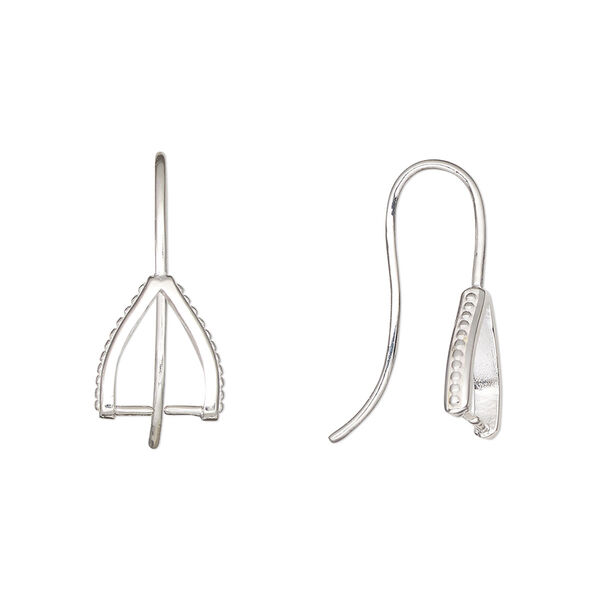 Ear wire, sterling silver, pkg/pair, 20mm ice-pick with 7.5mm grip length, 19 gauge. image number 0