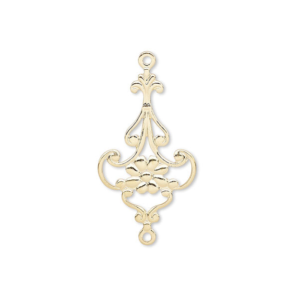 Link, gold-plated brass, 23x14mm with single-sided flower. Sold per pkg of 50. image number 0