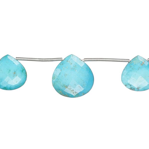 Imperial crown turquoise 1pkg3, hand-cut top-drilled faceted puffed teardrop bead natural 14-17mm / 16-21mm image number 0