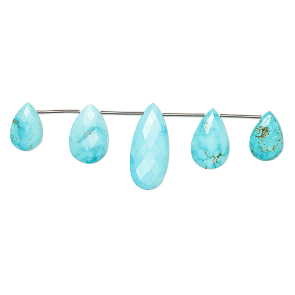 Imperial crown turquoise 1pkg5, hand-cut top-drilled faceted puffed teardrop bead natural 16x11mm-22x14mm / 22x13mm-29x16mm image number 0