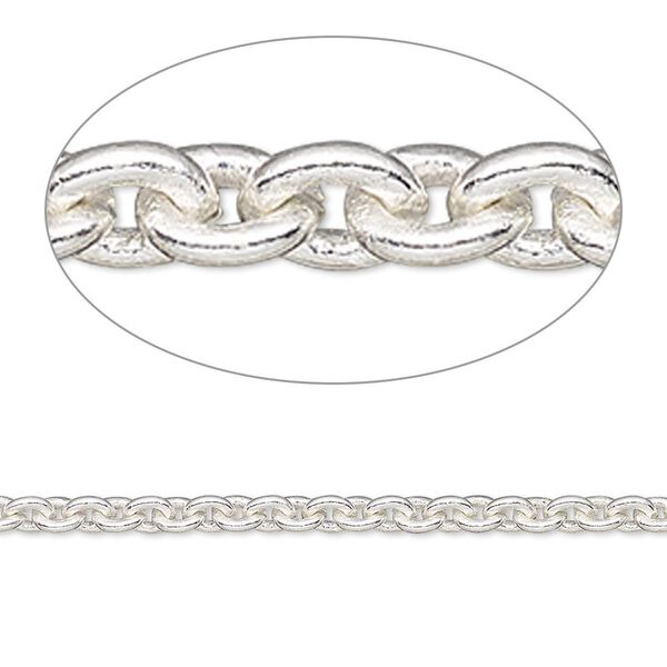 Chain, silver-plated brass, 3mm cable. Sold per 50-foot spool. image number 0