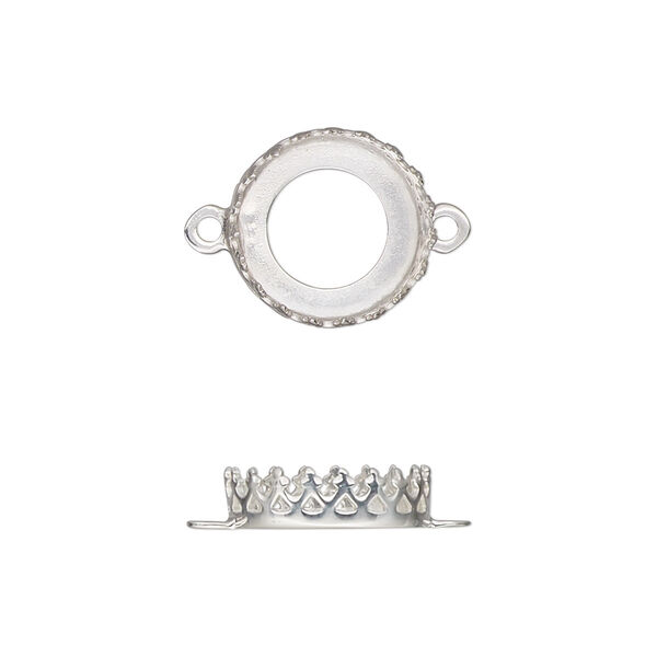 Link, sterling silver, 13.5mm round with decorative trim and open back with 12mm round cabochon bezel setting. Sold individually. image number 0
