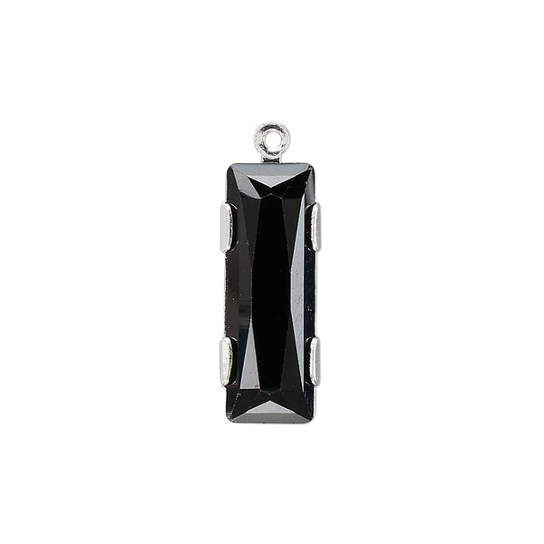Drop 1pk jet silver plate, Crystal Passions® 25x8mm rectangle 11004 image number 0